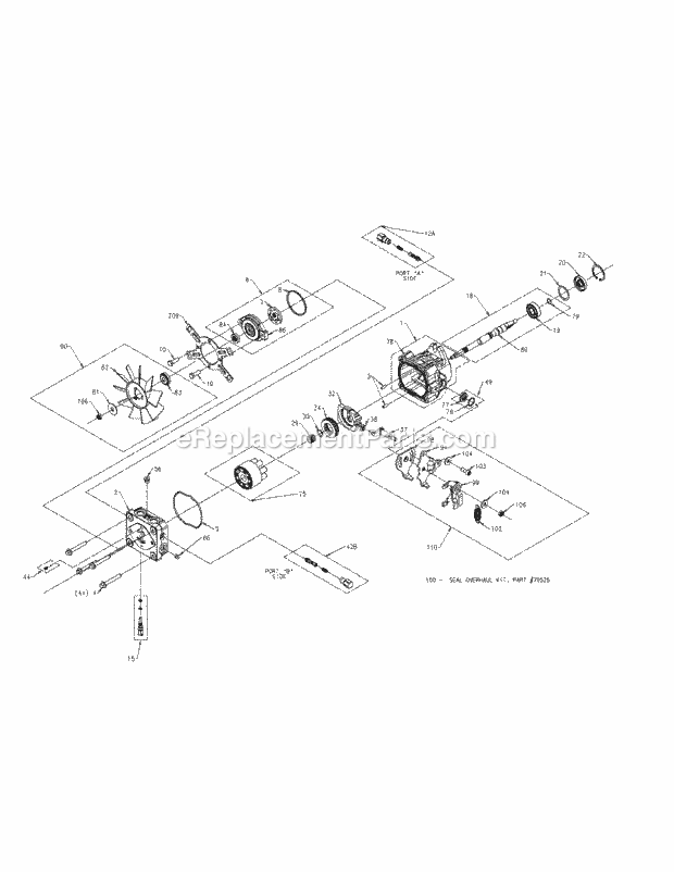Hydraulic Pump Lh Diagram and Parts List for M54-KW 53AI8CT4050-25HP Cub Cadet Lawn Tractor